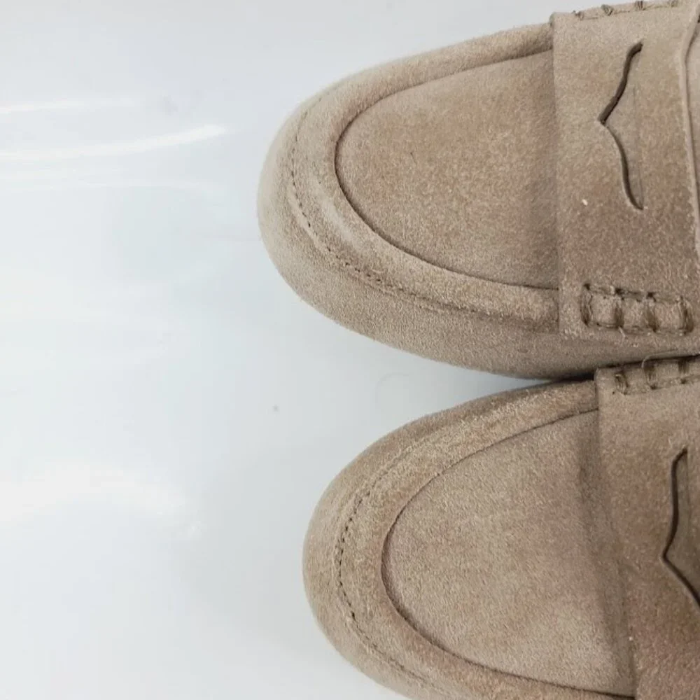 Michael Kors Women's Taupe Rory Leather Wedge‎ Platform Loafer Shoes Size 9.5M